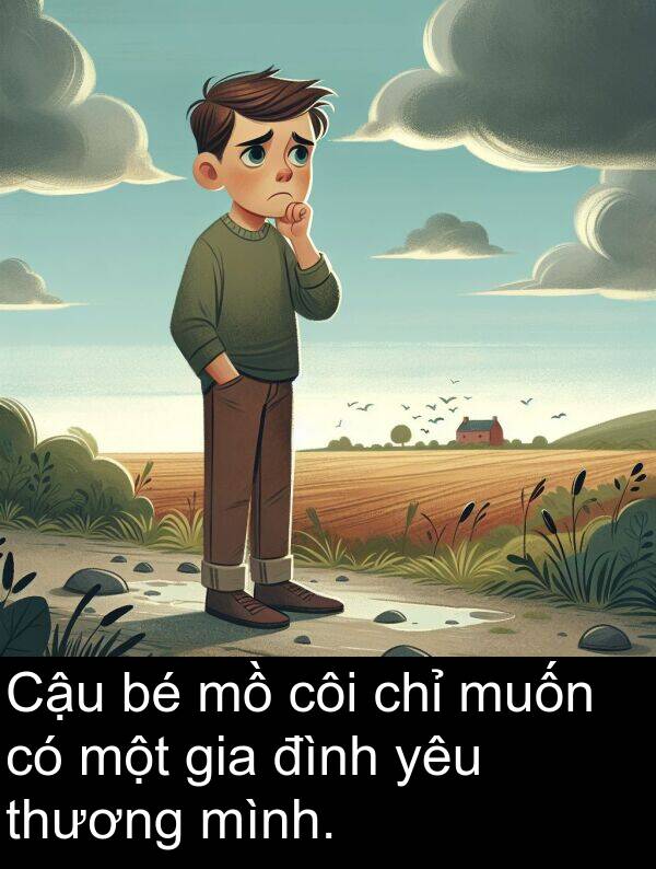 côi: Cậu bé mồ côi chỉ muốn có một gia đình yêu thương mình.