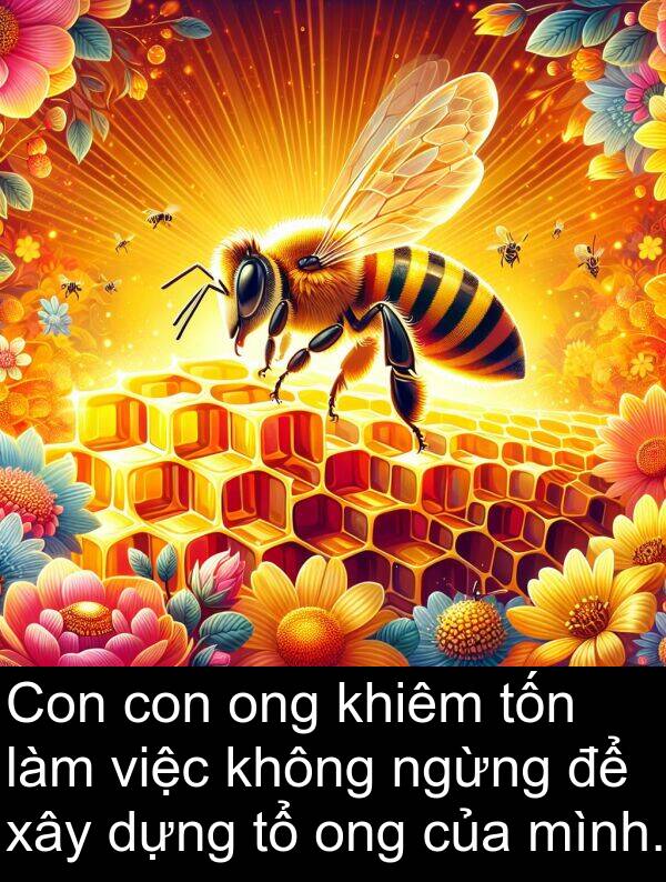 ngừng: Con con ong khiêm tốn làm việc không ngừng để xây dựng tổ ong của mình.
