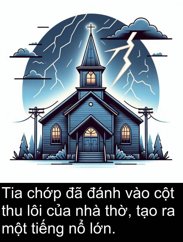 đánh: Tia chớp đã đánh vào cột thu lôi của nhà thờ, tạo ra một tiếng nổ lớn.