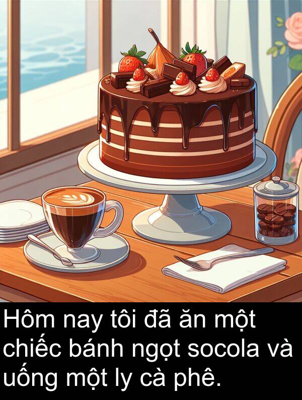 bánh: Hôm nay tôi đã ăn một chiếc bánh ngọt socola và uống một ly cà phê.