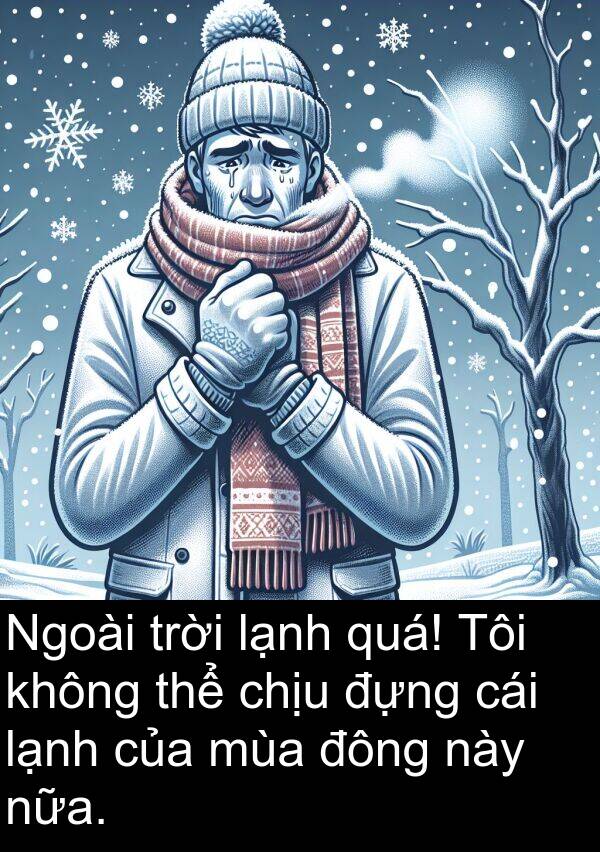 đông: Ngoài trời lạnh quá! Tôi không thể chịu đựng cái lạnh của mùa đông này nữa.