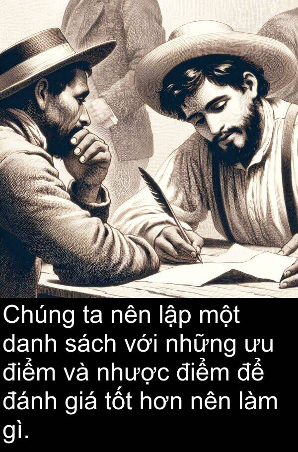 điểm: Chúng ta nên lập một danh sách với những ưu điểm và nhược điểm để đánh giá tốt hơn nên làm gì.