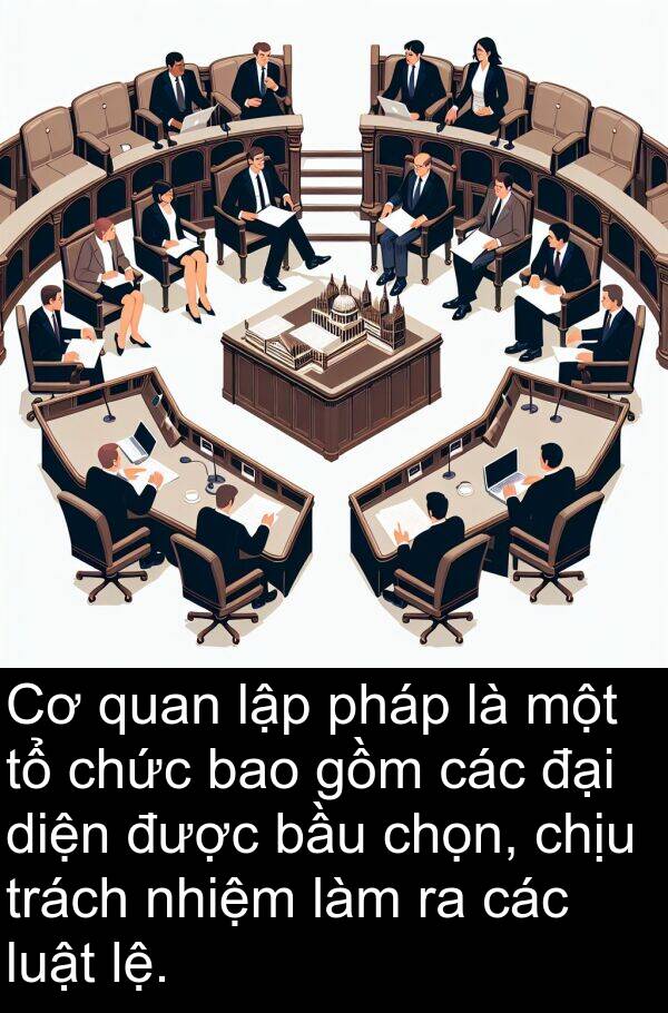 chọn: Cơ quan lập pháp là một tổ chức bao gồm các đại diện được bầu chọn, chịu trách nhiệm làm ra các luật lệ.