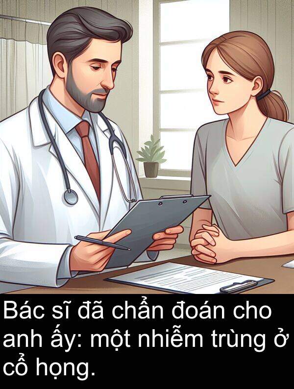 đoán: Bác sĩ đã chẩn đoán cho anh ấy: một nhiễm trùng ở cổ họng.