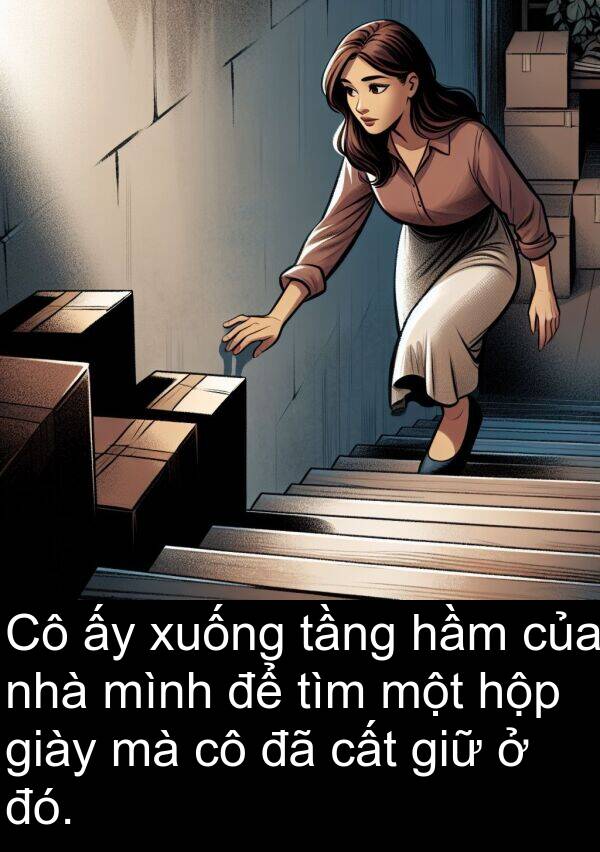 đó: Cô ấy xuống tầng hầm của nhà mình để tìm một hộp giày mà cô đã cất giữ ở đó.