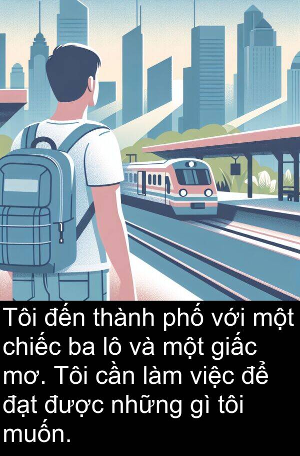 giấc: Tôi đến thành phố với một chiếc ba lô và một giấc mơ. Tôi cần làm việc để đạt được những gì tôi muốn.