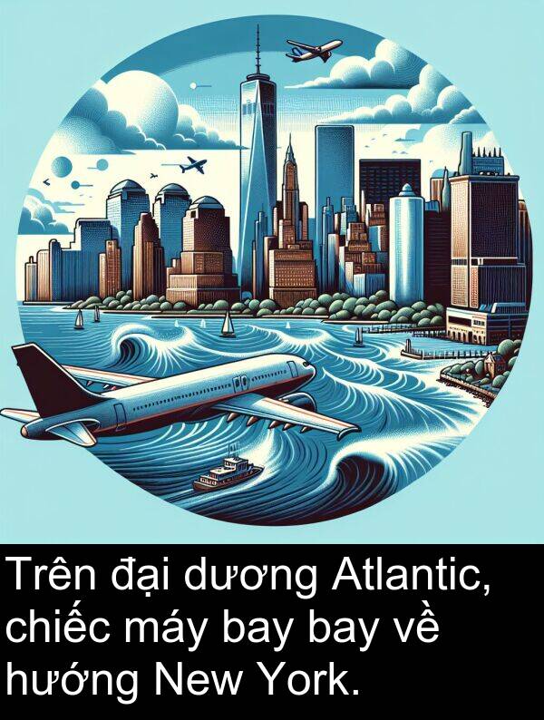 đại: Trên đại dương Atlantic, chiếc máy bay bay về hướng New York.