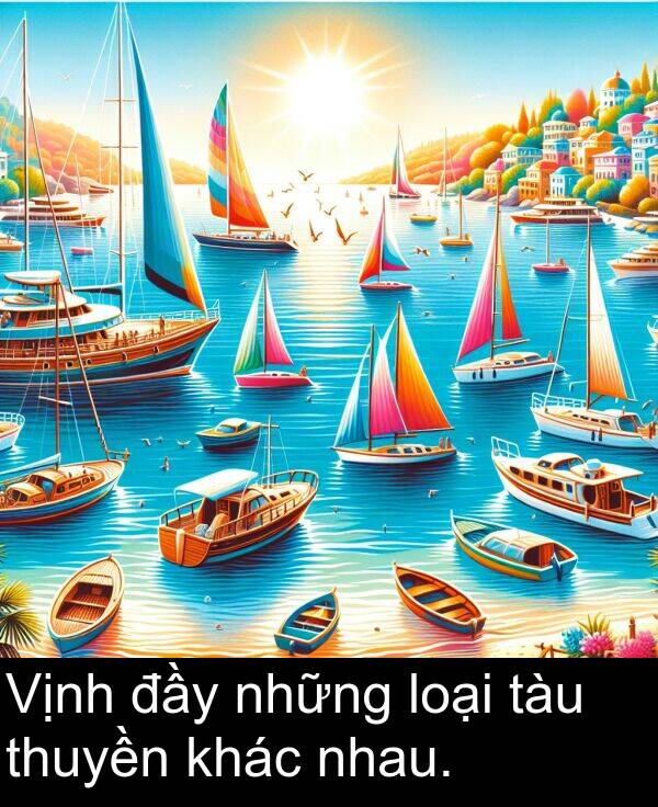 đầy: Vịnh đầy những loại tàu thuyền khác nhau.