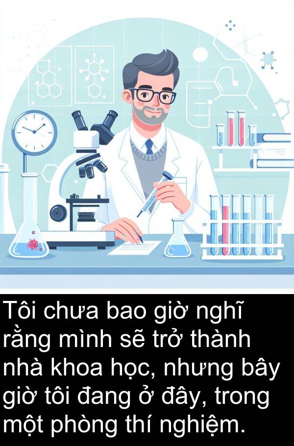 đây: Tôi chưa bao giờ nghĩ rằng mình sẽ trở thành nhà khoa học, nhưng bây giờ tôi đang ở đây, trong một phòng thí nghiệm.