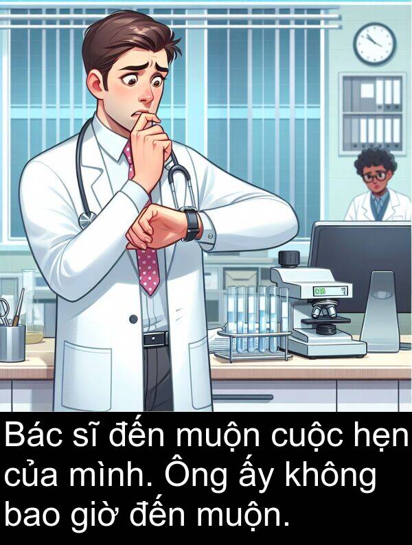 giờ: Bác sĩ đến muộn cuộc hẹn của mình. Ông ấy không bao giờ đến muộn.