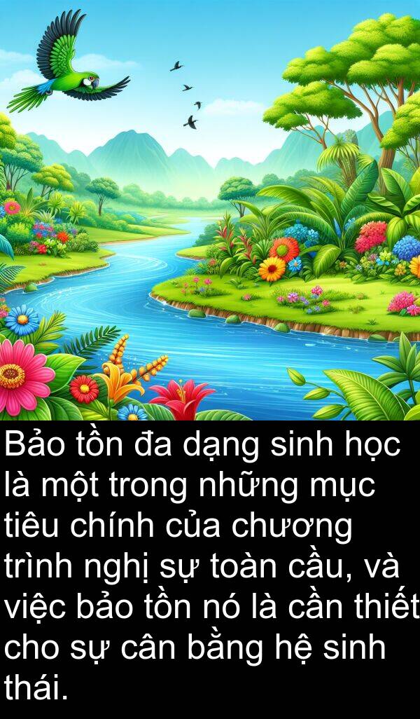mục: Bảo tồn đa dạng sinh học là một trong những mục tiêu chính của chương trình nghị sự toàn cầu, và việc bảo tồn nó là cần thiết cho sự cân bằng hệ sinh thái.