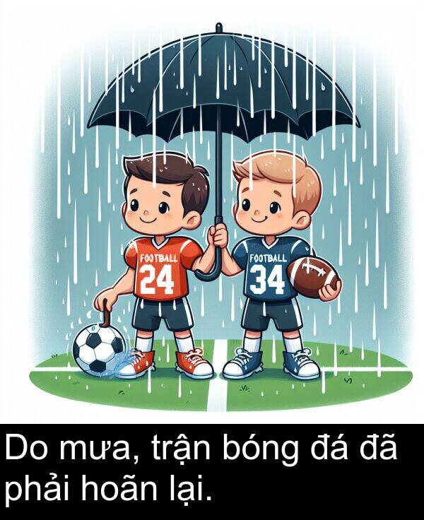 bóng: Do mưa, trận bóng đá đã phải hoãn lại.