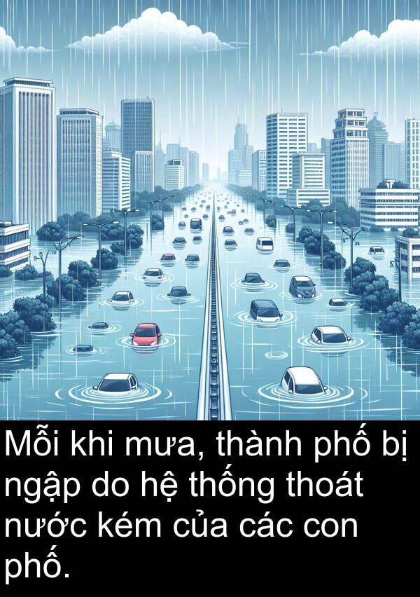 thoát: Mỗi khi mưa, thành phố bị ngập do hệ thống thoát nước kém của các con phố.