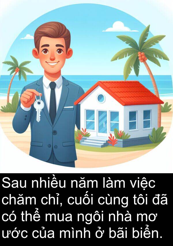 bãi: Sau nhiều năm làm việc chăm chỉ, cuối cùng tôi đã có thể mua ngôi nhà mơ ước của mình ở bãi biển.