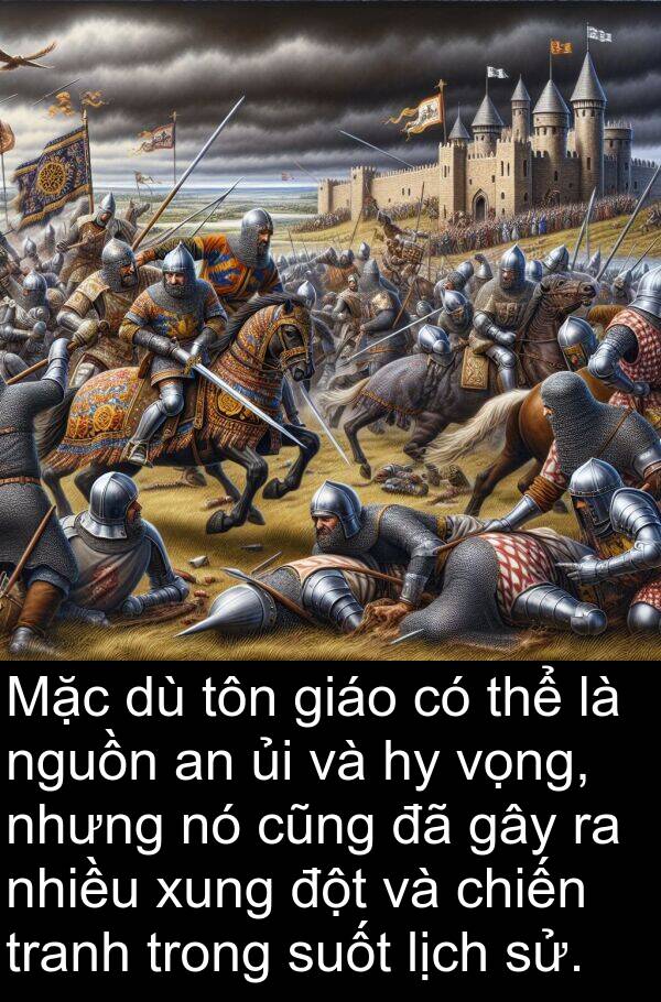 đột: Mặc dù tôn giáo có thể là nguồn an ủi và hy vọng, nhưng nó cũng đã gây ra nhiều xung đột và chiến tranh trong suốt lịch sử.