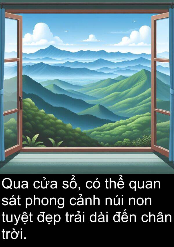 sổ: Qua cửa sổ, có thể quan sát phong cảnh núi non tuyệt đẹp trải dài đến chân trời.