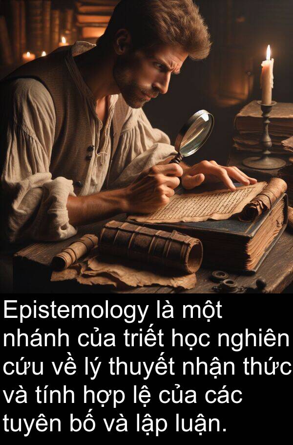 tuyên: Epistemology là một nhánh của triết học nghiên cứu về lý thuyết nhận thức và tính hợp lệ của các tuyên bố và lập luận.