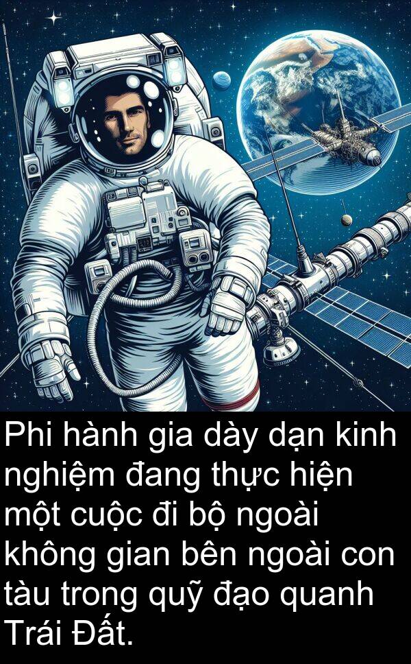đạo: Phi hành gia dày dạn kinh nghiệm đang thực hiện một cuộc đi bộ ngoài không gian bên ngoài con tàu trong quỹ đạo quanh Trái Đất.