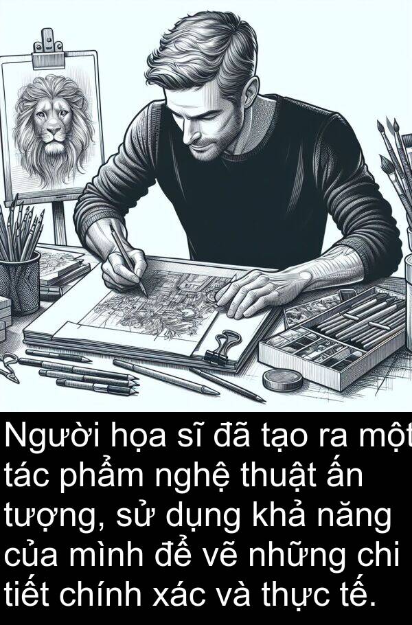 tiết: Người họa sĩ đã tạo ra một tác phẩm nghệ thuật ấn tượng, sử dụng khả năng của mình để vẽ những chi tiết chính xác và thực tế.