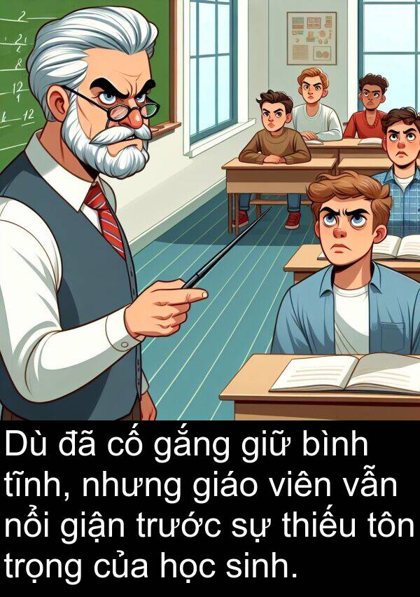 giận: Dù đã cố gắng giữ bình tĩnh, nhưng giáo viên vẫn nổi giận trước sự thiếu tôn trọng của học sinh.