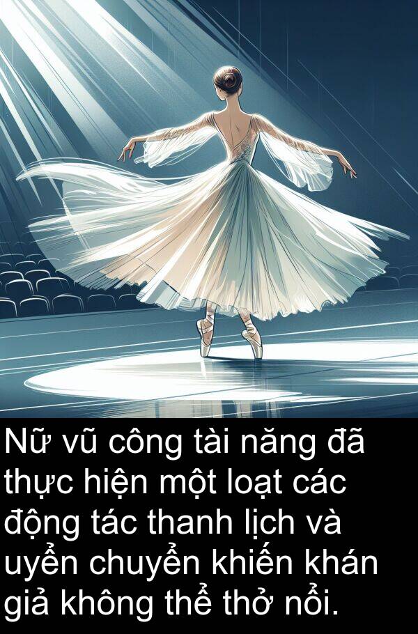 giả: Nữ vũ công tài năng đã thực hiện một loạt các động tác thanh lịch và uyển chuyển khiến khán giả không thể thở nổi.