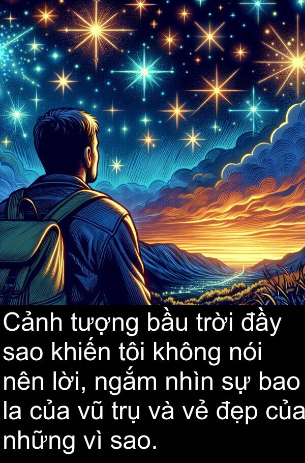 trụ: Cảnh tượng bầu trời đầy sao khiến tôi không nói nên lời, ngắm nhìn sự bao la của vũ trụ và vẻ đẹp của những vì sao.