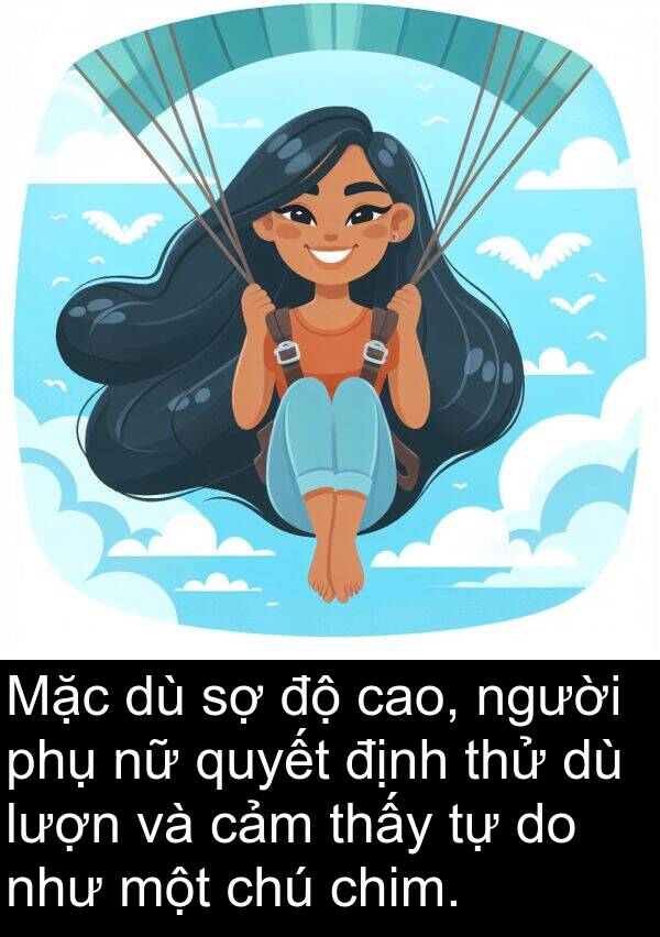 thử: Mặc dù sợ độ cao, người phụ nữ quyết định thử dù lượn và cảm thấy tự do như một chú chim.