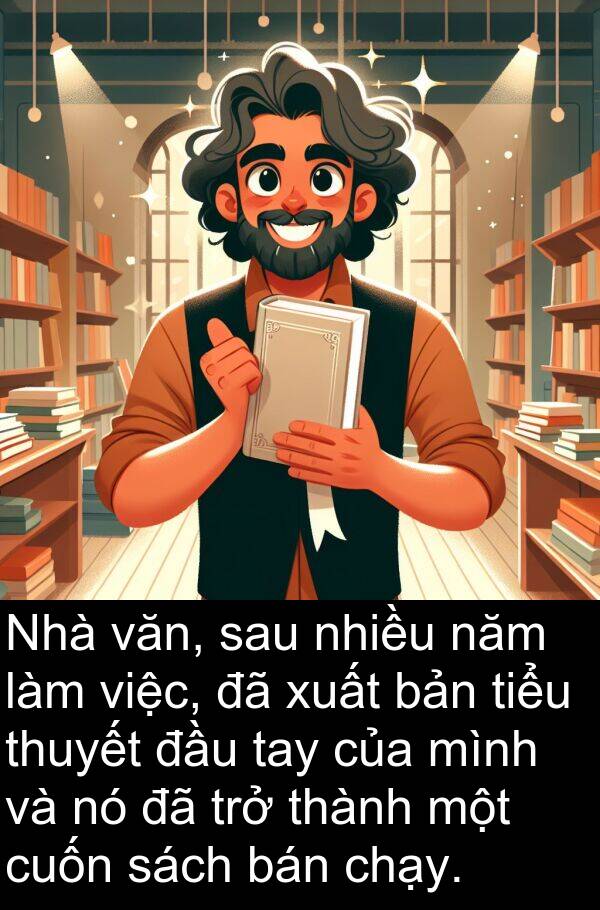 tiểu: Nhà văn, sau nhiều năm làm việc, đã xuất bản tiểu thuyết đầu tay của mình và nó đã trở thành một cuốn sách bán chạy.