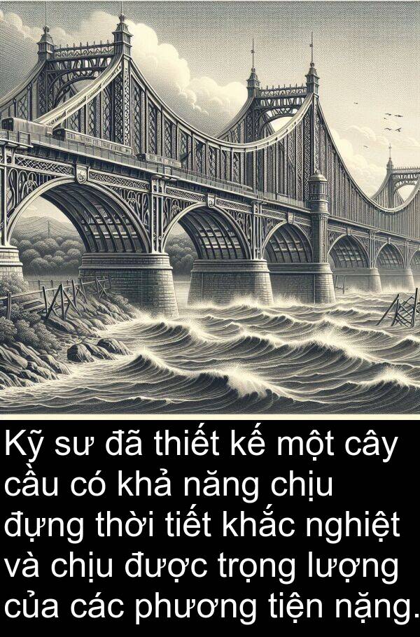 đựng: Kỹ sư đã thiết kế một cây cầu có khả năng chịu đựng thời tiết khắc nghiệt và chịu được trọng lượng của các phương tiện nặng.