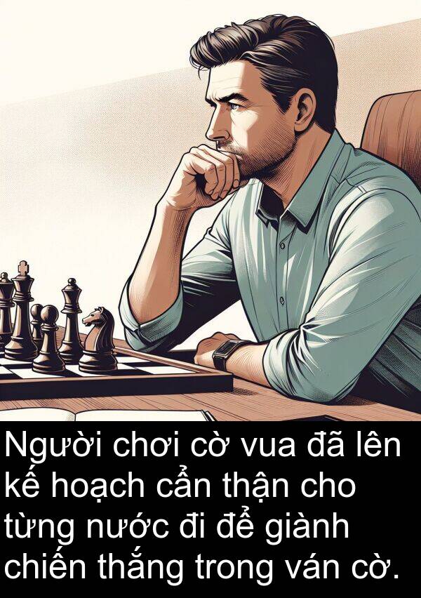 thận: Người chơi cờ vua đã lên kế hoạch cẩn thận cho từng nước đi để giành chiến thắng trong ván cờ.