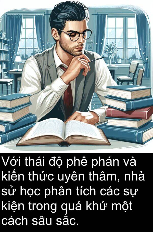 uyên: Với thái độ phê phán và kiến thức uyên thâm, nhà sử học phân tích các sự kiện trong quá khứ một cách sâu sắc.