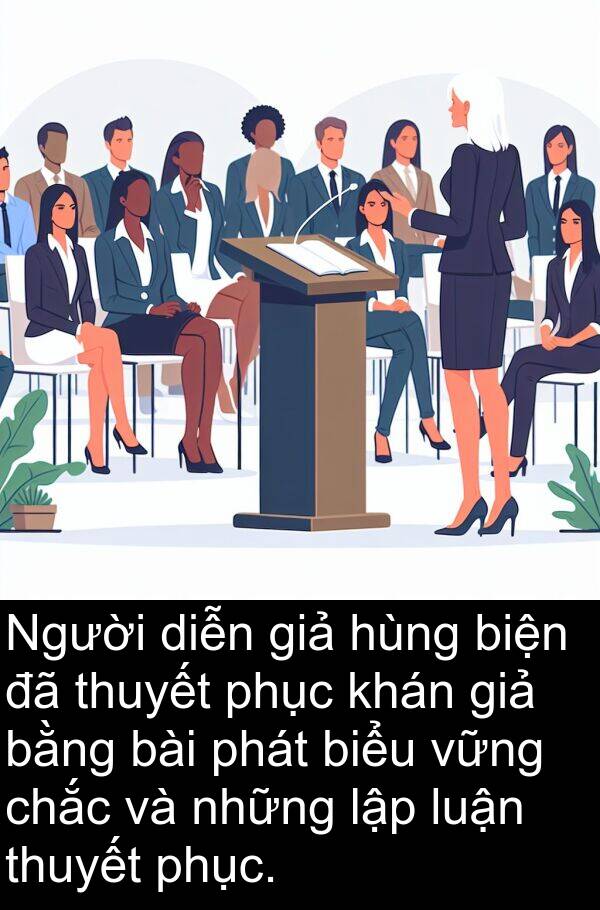 chắc: Người diễn giả hùng biện đã thuyết phục khán giả bằng bài phát biểu vững chắc và những lập luận thuyết phục.