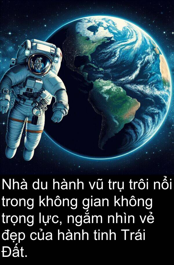 trụ: Nhà du hành vũ trụ trôi nổi trong không gian không trọng lực, ngắm nhìn vẻ đẹp của hành tinh Trái Đất.