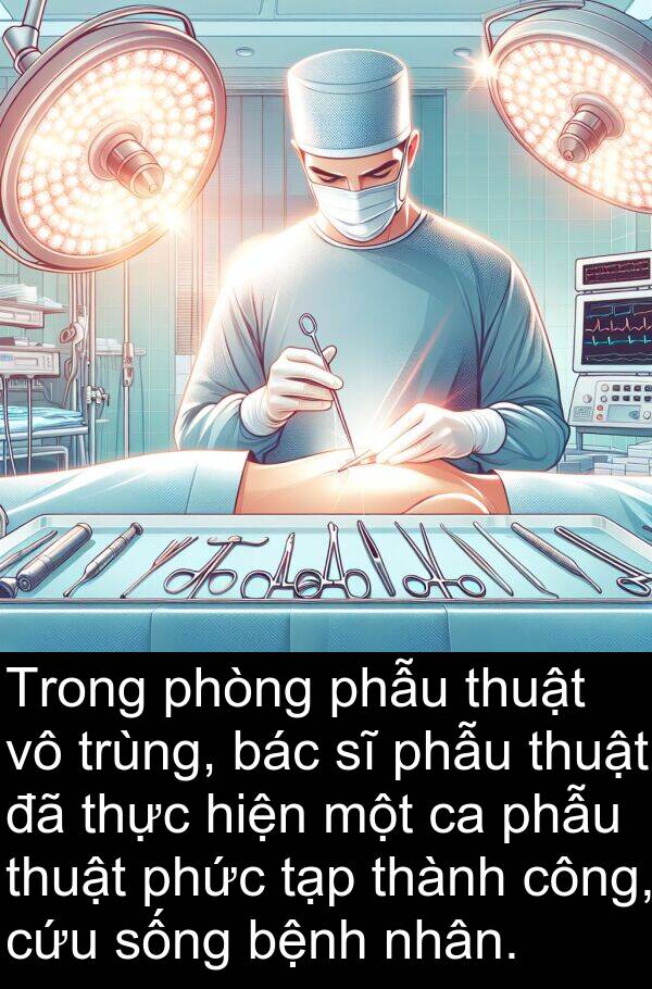 bác: Trong phòng phẫu thuật vô trùng, bác sĩ phẫu thuật đã thực hiện một ca phẫu thuật phức tạp thành công, cứu sống bệnh nhân.