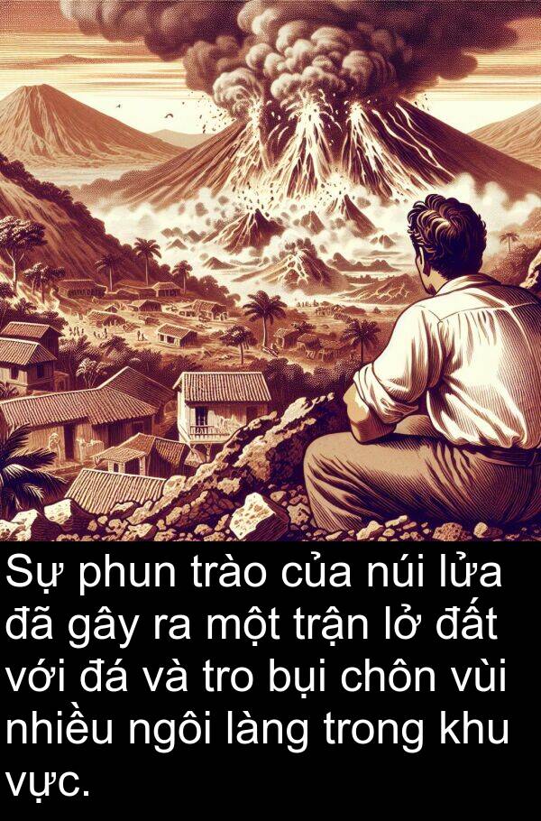 lửa: Sự phun trào của núi lửa đã gây ra một trận lở đất với đá và tro bụi chôn vùi nhiều ngôi làng trong khu vực.