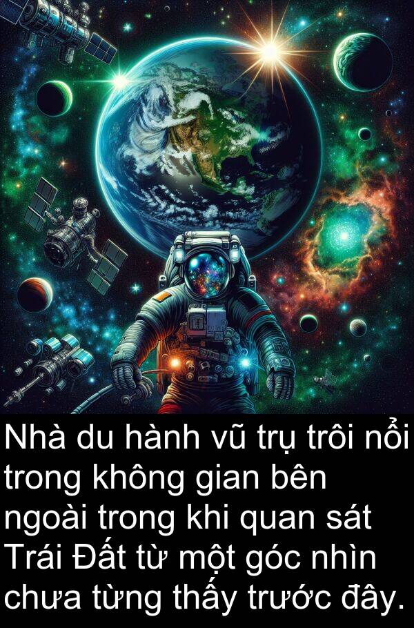 đây: Nhà du hành vũ trụ trôi nổi trong không gian bên ngoài trong khi quan sát Trái Đất từ một góc nhìn chưa từng thấy trước đây.