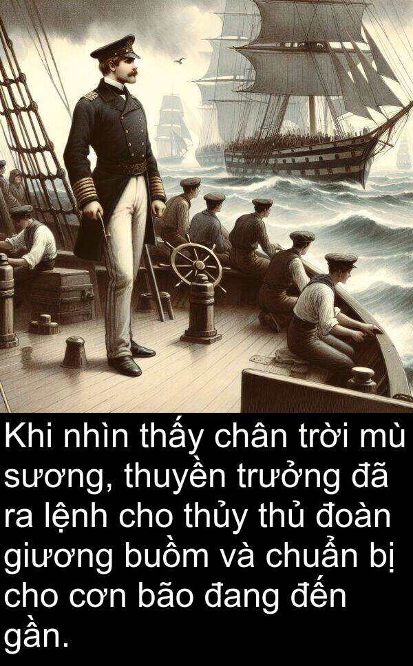thủ: Khi nhìn thấy chân trời mù sương, thuyền trưởng đã ra lệnh cho thủy thủ đoàn giương buồm và chuẩn bị cho cơn bão đang đến gần.