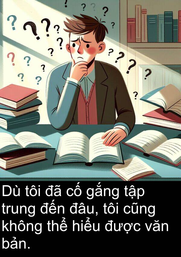 đâu: Dù tôi đã cố gắng tập trung đến đâu, tôi cũng không thể hiểu được văn bản.