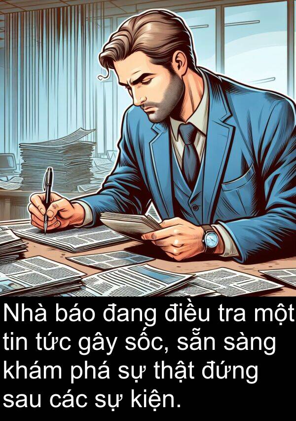 đứng: Nhà báo đang điều tra một tin tức gây sốc, sẵn sàng khám phá sự thật đứng sau các sự kiện.