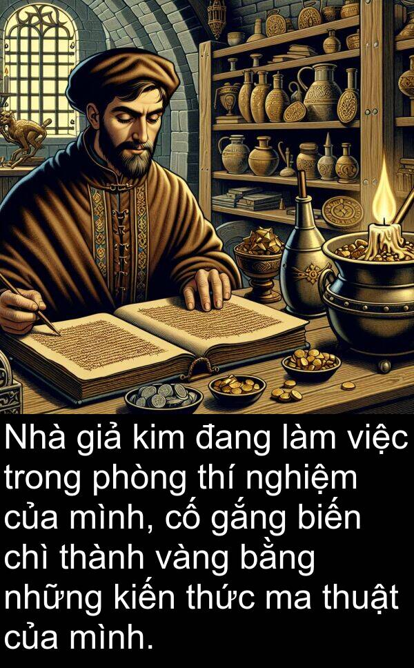 chì: Nhà giả kim đang làm việc trong phòng thí nghiệm của mình, cố gắng biến chì thành vàng bằng những kiến thức ma thuật của mình.
