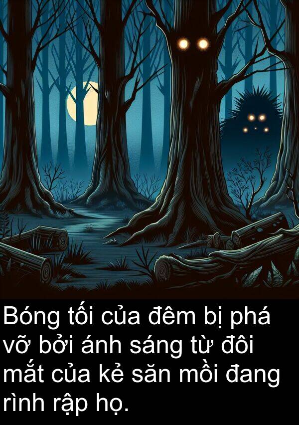 đôi: Bóng tối của đêm bị phá vỡ bởi ánh sáng từ đôi mắt của kẻ săn mồi đang rình rập họ.