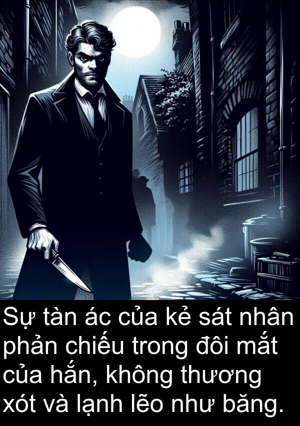 băng: Sự tàn ác của kẻ sát nhân phản chiếu trong đôi mắt của hắn, không thương xót và lạnh lẽo như băng.
