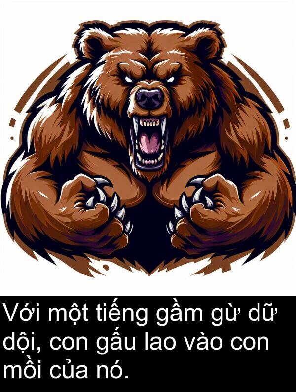 mồi: Với một tiếng gầm gừ dữ dội, con gấu lao vào con mồi của nó.