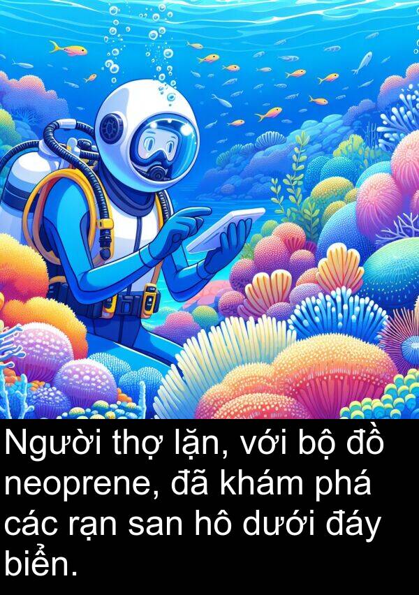 đáy: Người thợ lặn, với bộ đồ neoprene, đã khám phá các rạn san hô dưới đáy biển.