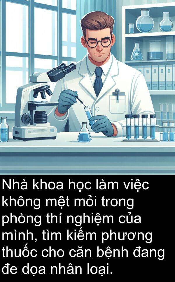 nghiệm: Nhà khoa học làm việc không mệt mỏi trong phòng thí nghiệm của mình, tìm kiếm phương thuốc cho căn bệnh đang đe dọa nhân loại.