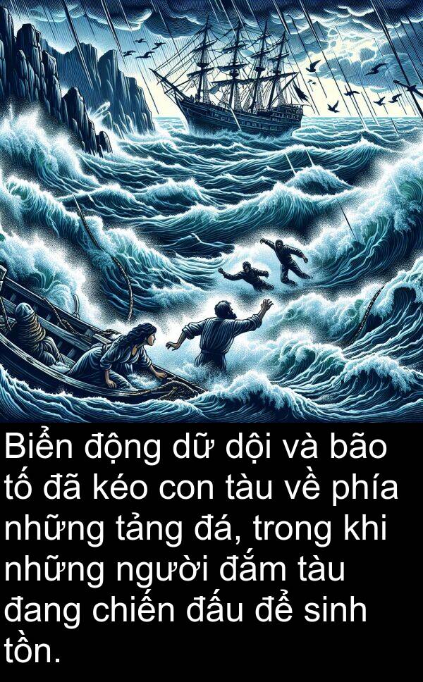 đắm: Biển động dữ dội và bão tố đã kéo con tàu về phía những tảng đá, trong khi những người đắm tàu đang chiến đấu để sinh tồn.