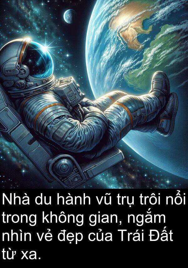 gian: Nhà du hành vũ trụ trôi nổi trong không gian, ngắm nhìn vẻ đẹp của Trái Đất từ xa.
