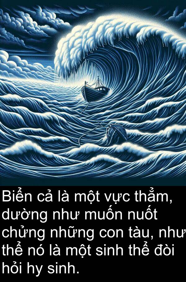 đòi: Biển cả là một vực thẳm, dường như muốn nuốt chửng những con tàu, như thể nó là một sinh thể đòi hỏi hy sinh.