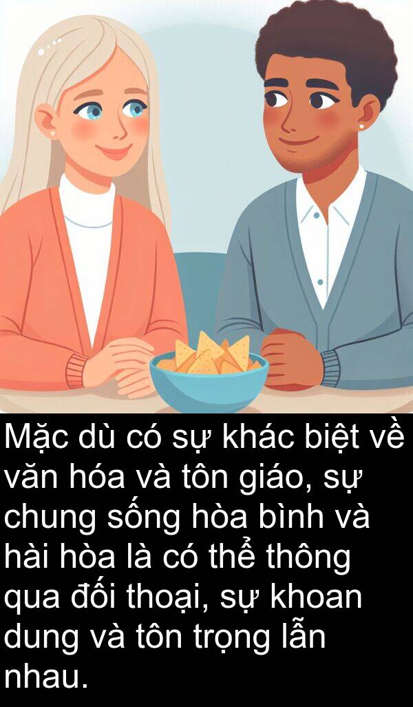 thoại: Mặc dù có sự khác biệt về văn hóa và tôn giáo, sự chung sống hòa bình và hài hòa là có thể thông qua đối thoại, sự khoan dung và tôn trọng lẫn nhau.