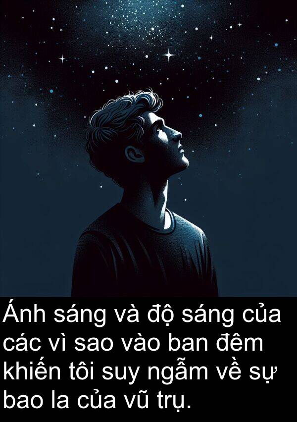 trụ: Ánh sáng và độ sáng của các vì sao vào ban đêm khiến tôi suy ngẫm về sự bao la của vũ trụ.